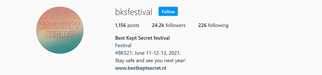 Instagram bio Best Kept Secret Festival